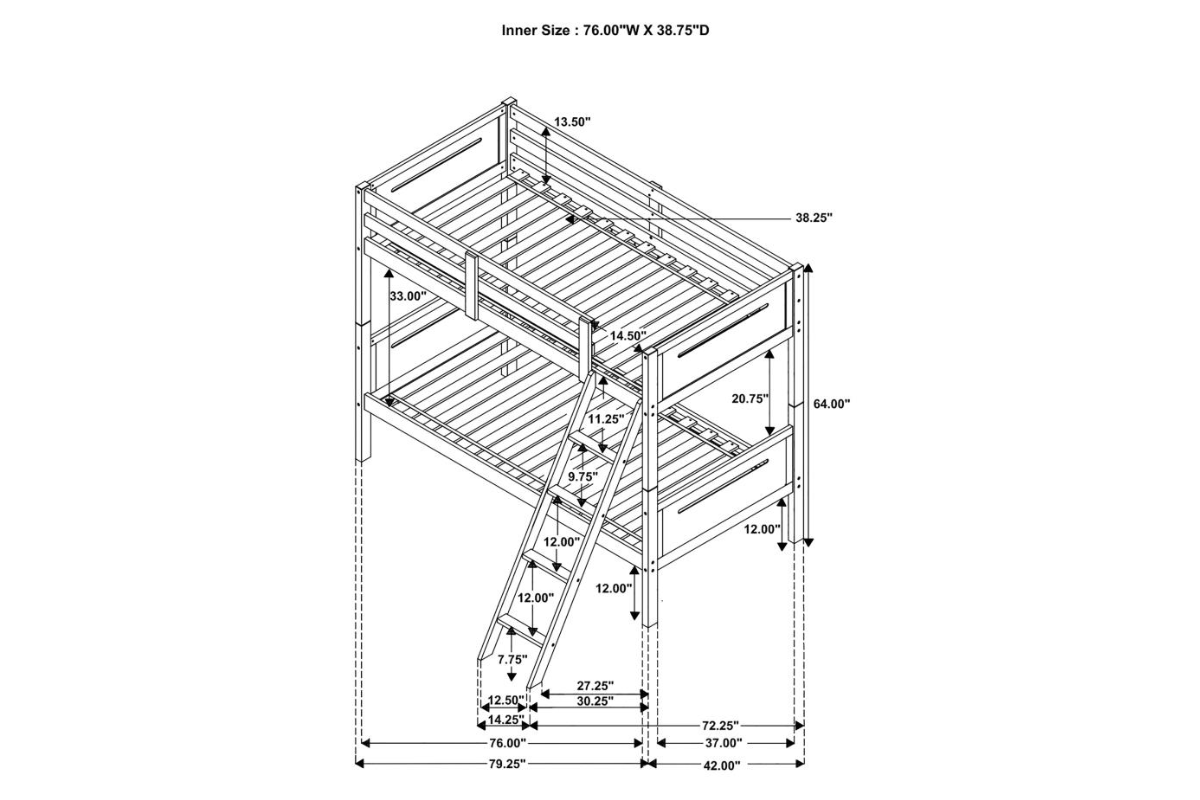 LITTLETON WOOD TWIN OVER TWIN BUNK BED