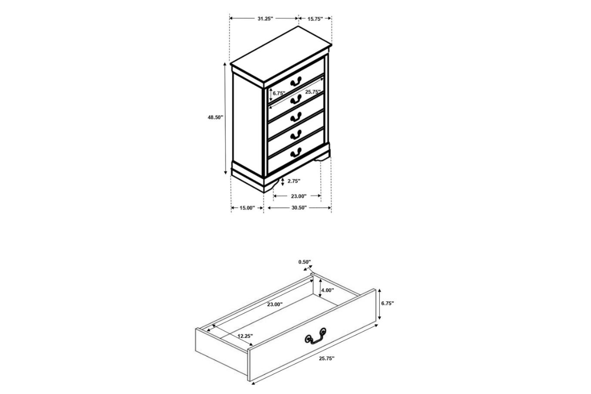 LOUIS PHILIPPE 5-DRAWER BEDROOM CHEST CAPPUCCINO