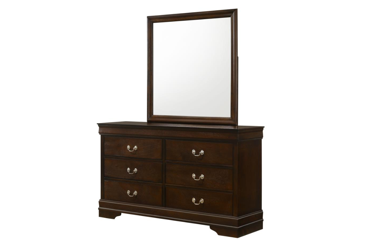 LOUIS PHILIPPE 6-DRAWER DRESSER WITH MIRROR CAPPUCCINO