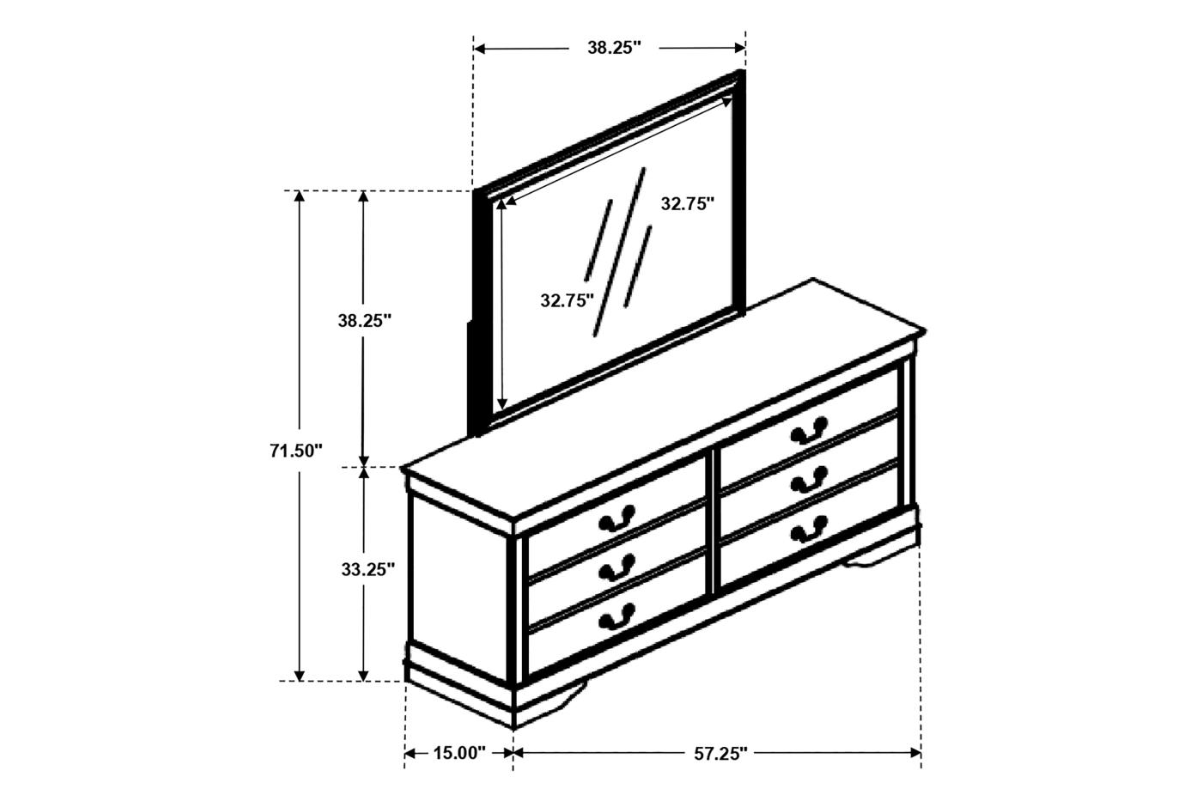 LOUIS PHILIPPE 6-DRAWER DRESSER WITH MIRROR CAPPUCCINO