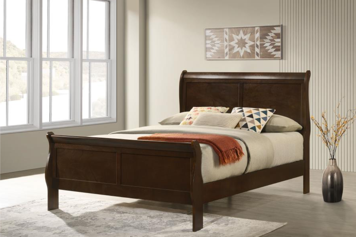 LOUIS PHILIPPE WOOD SLEIGH BED CAPPUCCINO