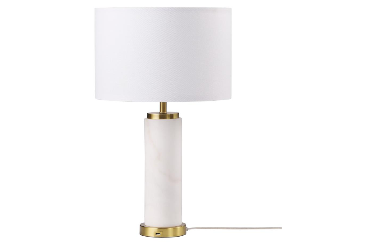 LUCIUS 25-INCH DRUM SHADE MARBLE BODY TABLE LAMP WHITE