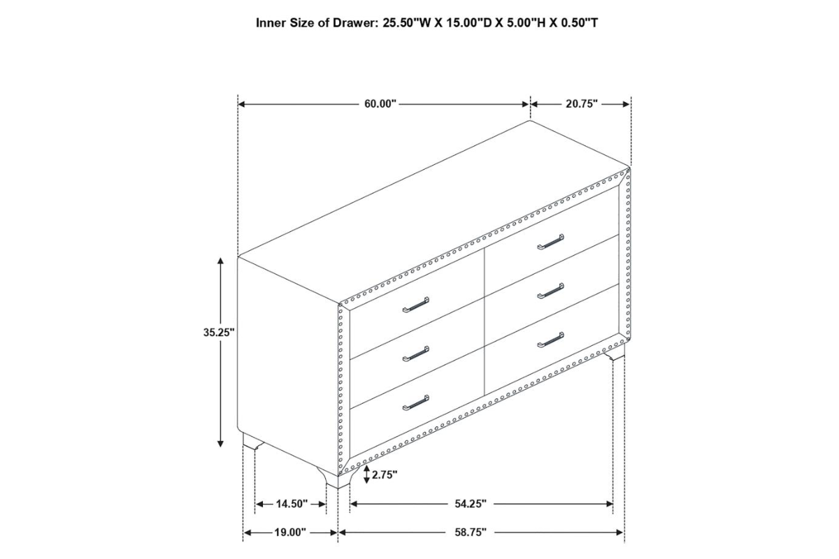 MELODY 6-DRAWER UPHOLSTERED DRESSER PACIFIC BLUE