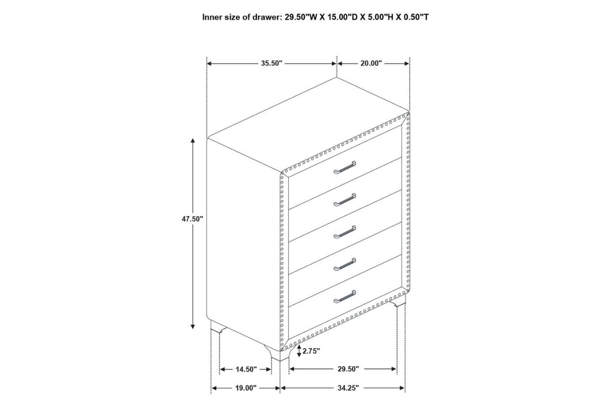 MELODY 5-DRAWER BEDROOM CHEST PACIFIC BLUE