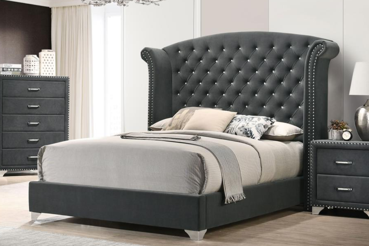 MELODY UPHOLSTERED QUEEN WINGBACK BED GREY