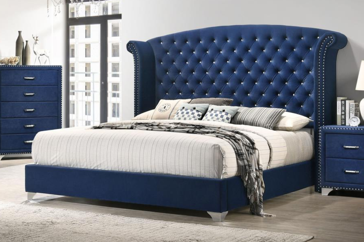 MELODY UPHOLSTERED WINGBACK BED PACIFIC BLUE