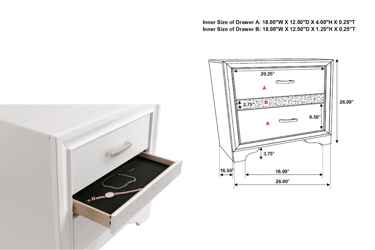 MIRANDA 3-DRAWER NIGHTSTAND WHITE