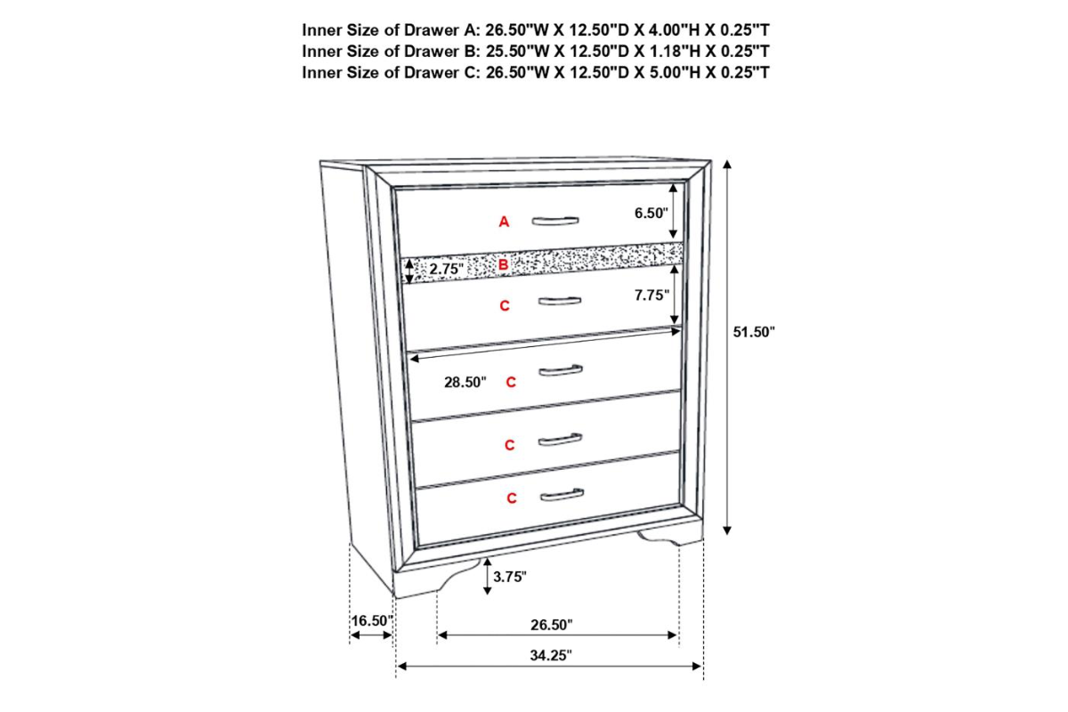 MIRANDA 6-DRAWER BEDROOM CHEST WHITE