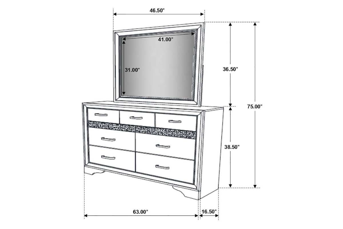 MIRANDA 7-DRAWER DRESSER WITH MIRROR BLACK