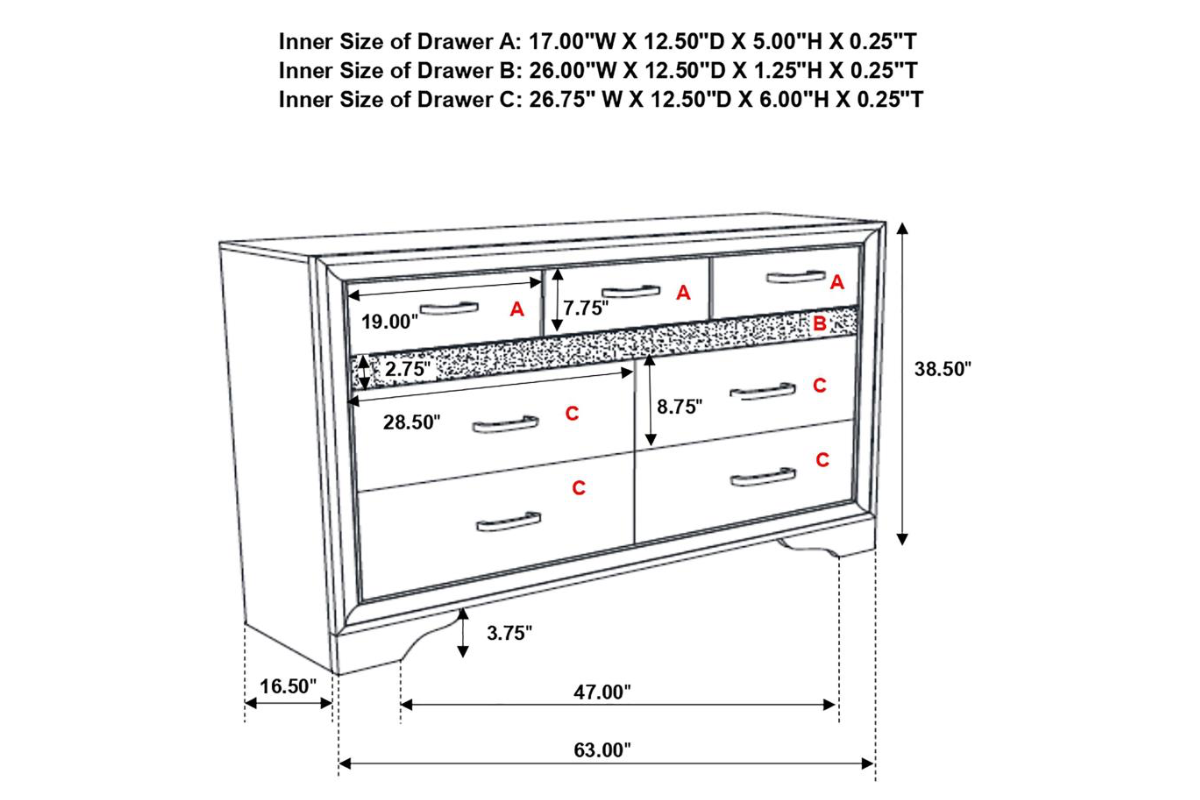 MIRANDA 9-DRAWER DRESSER WHITE