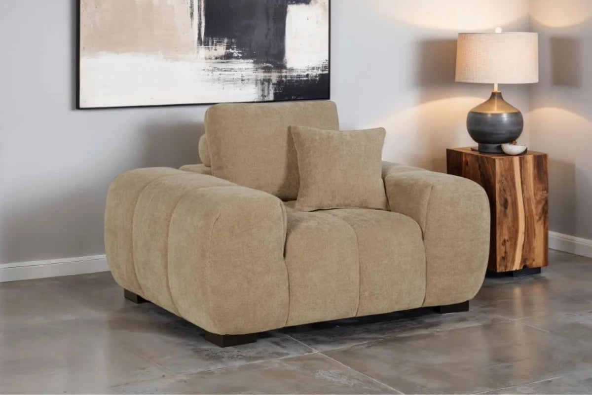 OCTAVIA UPHOLSTERED TRACK ARM ACCENT CHAIR CAMEL