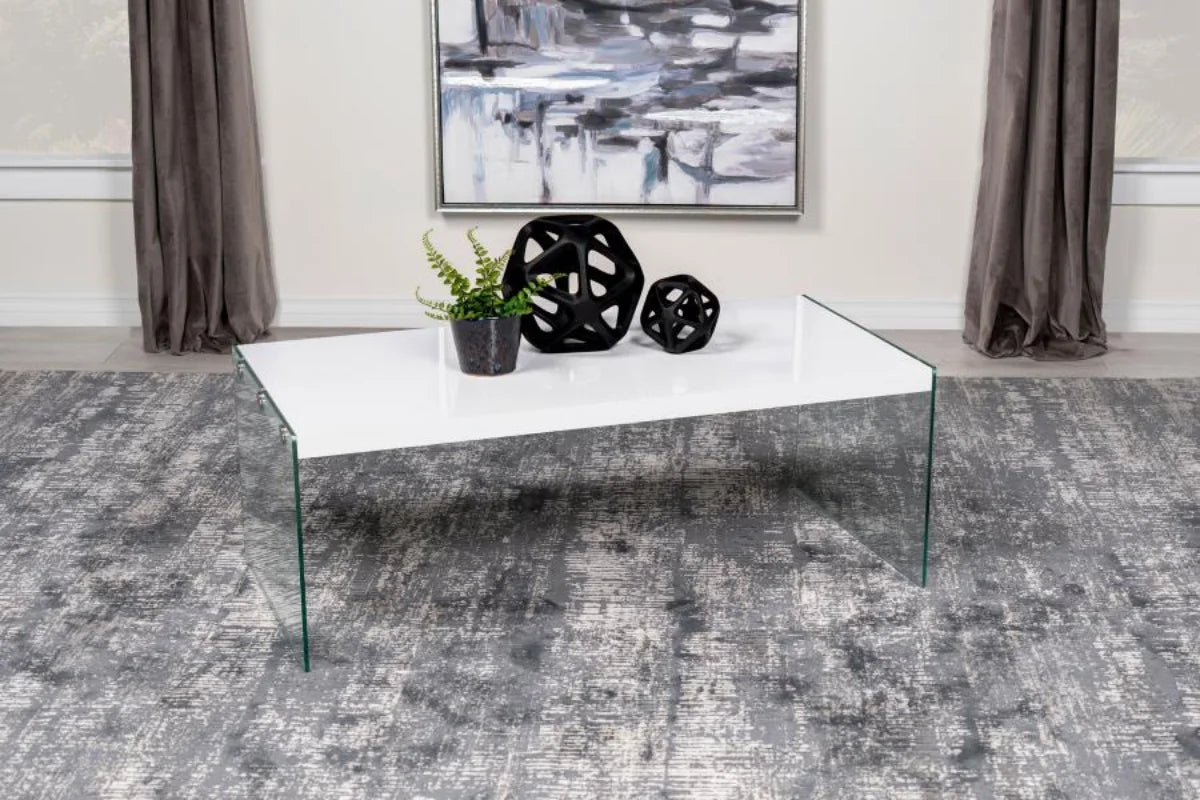OPAL RECTANGULAR GLASS FRAME COFFEE TABLE WHITE HIGH GLOSS