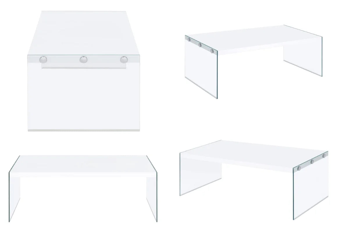 OPAL RECTANGULAR GLASS FRAME COFFEE TABLE WHITE HIGH GLOSS