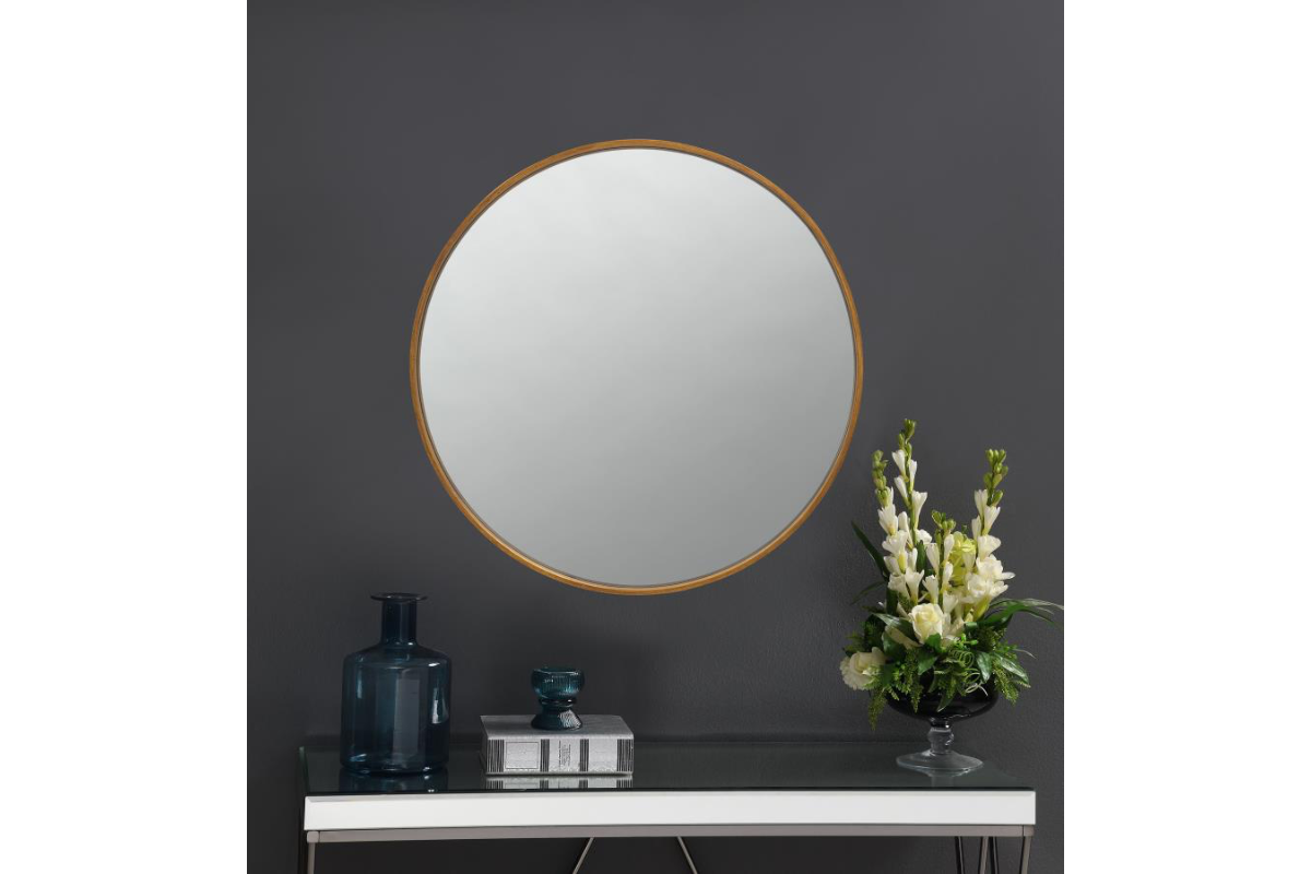 O'MALLEY 40 X 40 INCH ROUND FRAMED WALL MIRROR BRASS