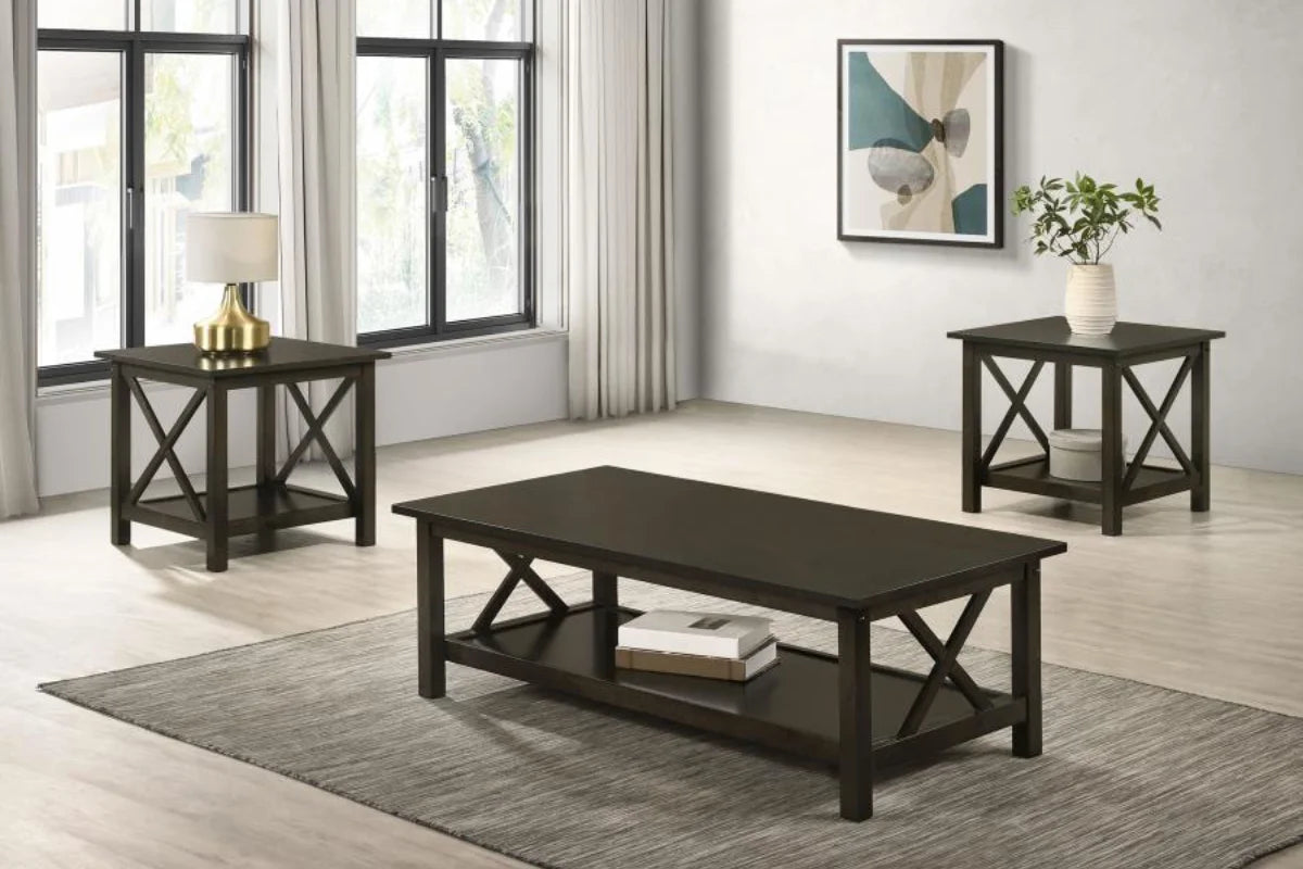 RACHELLE 3-PIECE RECTANGULAR COFFEE TABLE SET DEEP MERLOT