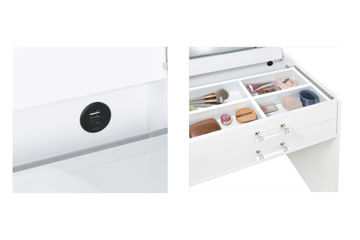 DANBURY 3-DRAWER MAKEUP VANITY & STOOL SET HIGH GLOSS