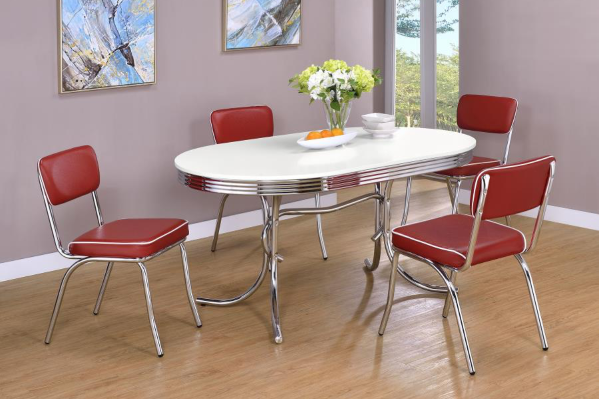 RETRO 5-PIECE OVAL DINING TABLE SET WHITE AND RED