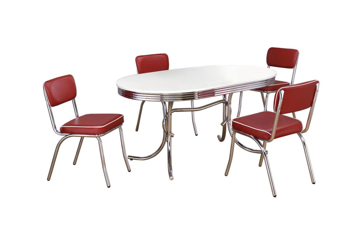 RETRO 5-PIECE OVAL DINING TABLE SET WHITE AND RED