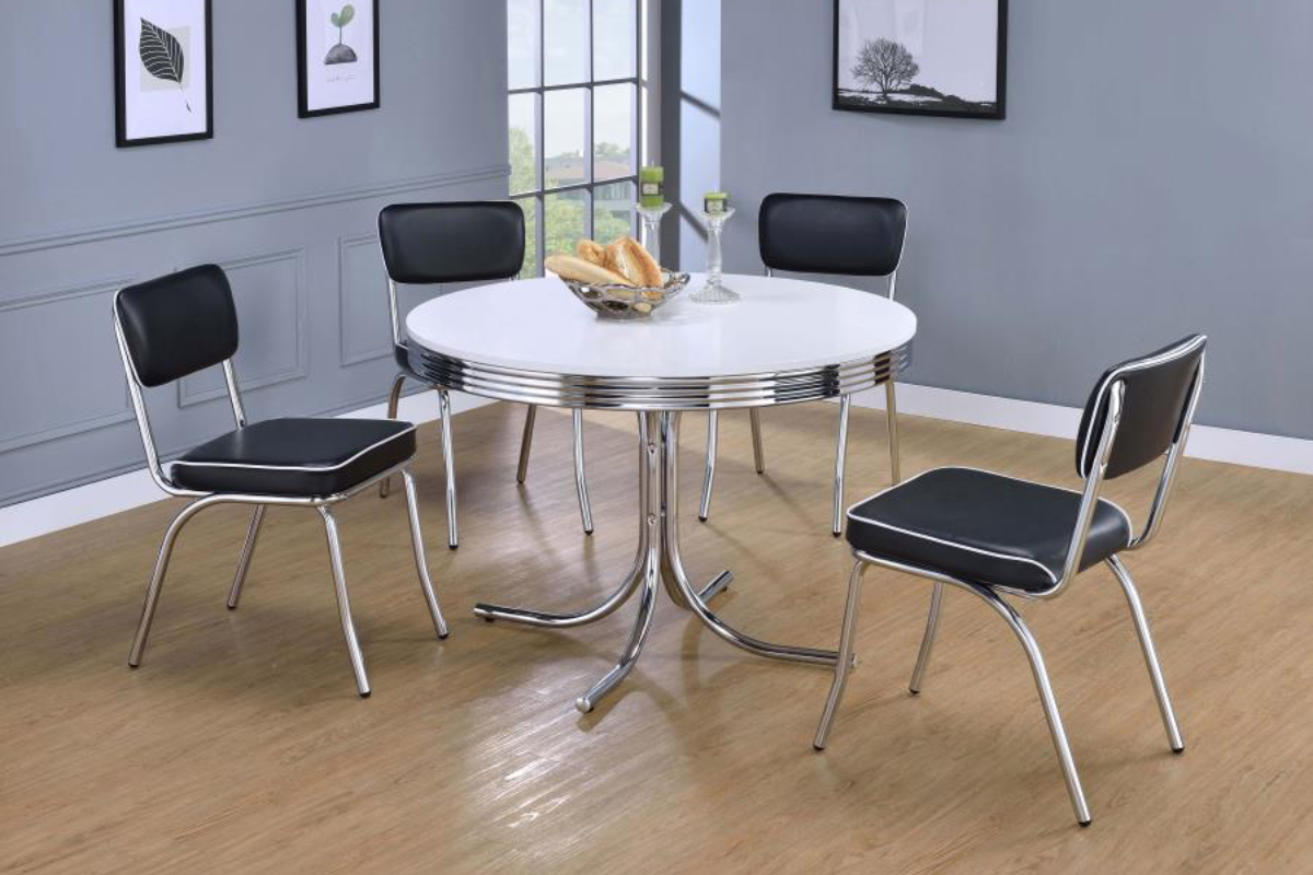 RETRO 5-PIECE ROUND DINING TABLE SET WHITE AND BLACK
