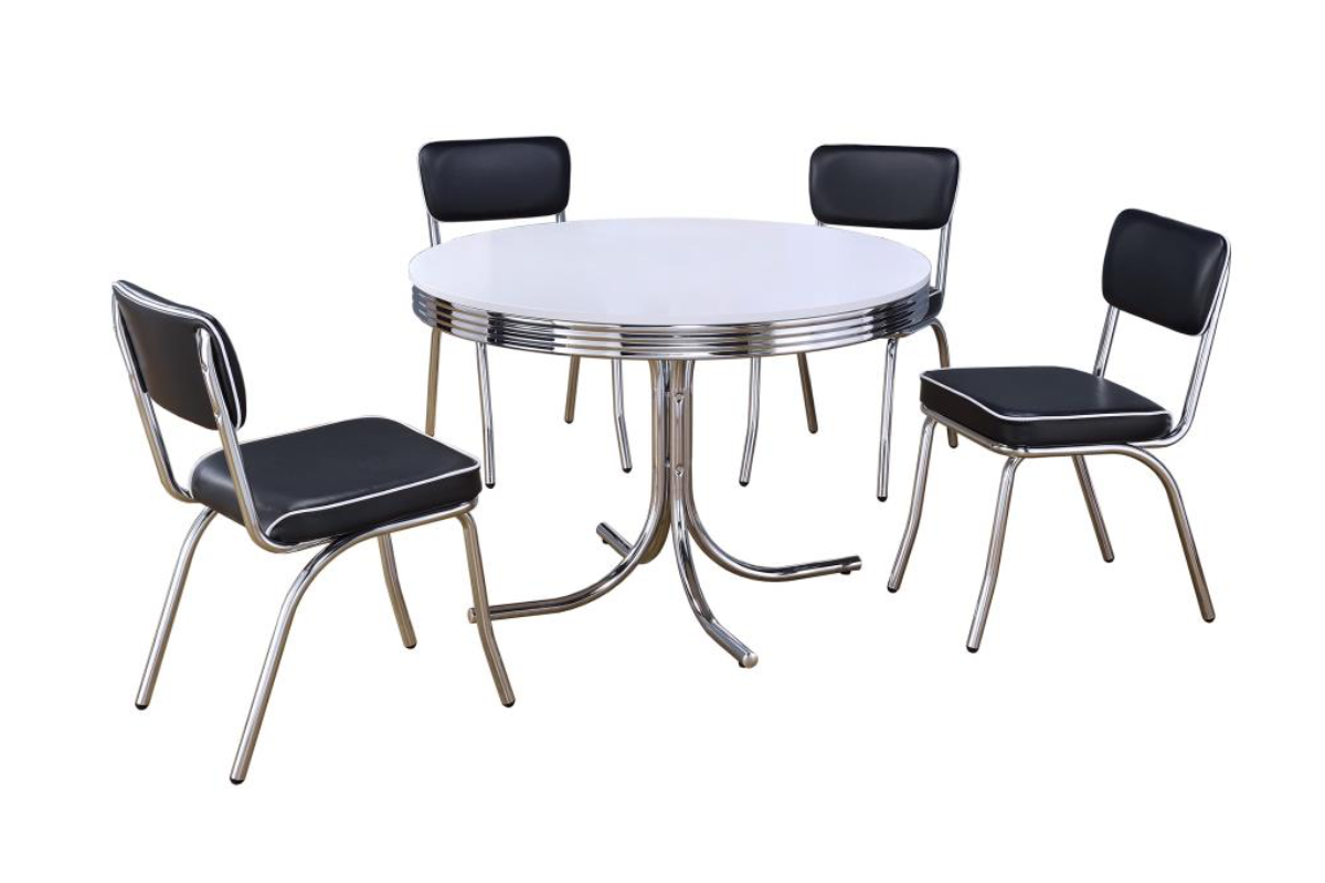 RETRO 5-PIECE ROUND DINING TABLE SET WHITE AND BLACK