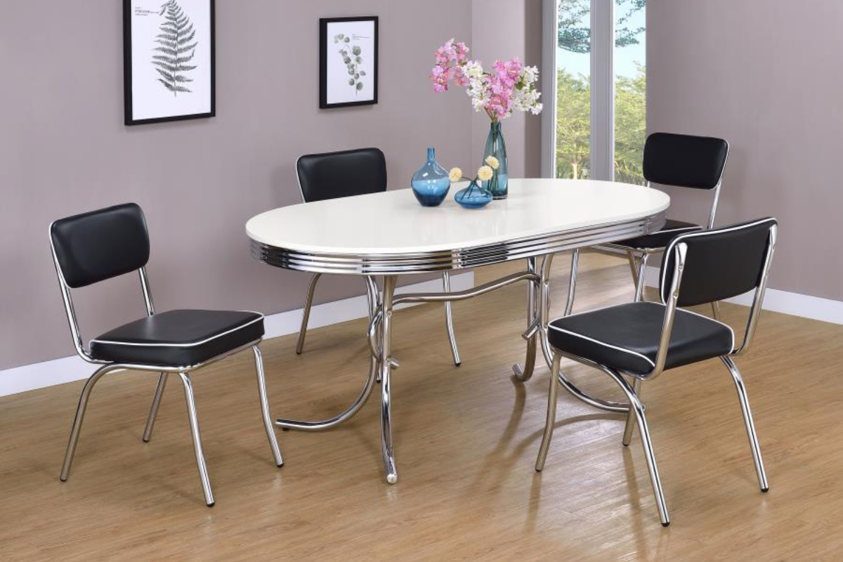 RETRO 5-PIECE OVAL DINING TABLE SET WHITE AND RED