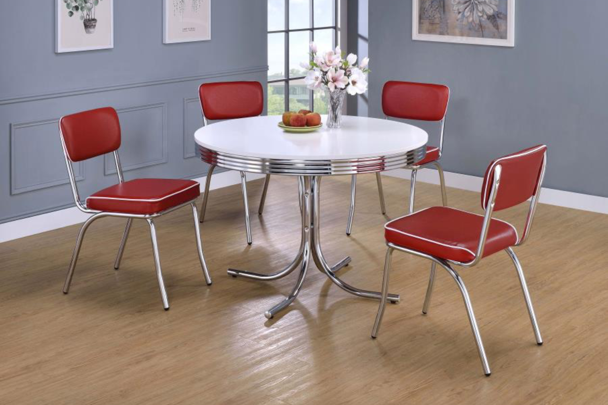 RETRO 5-PIECE ROUND DINING TABLE SET WHITE AND BLACK