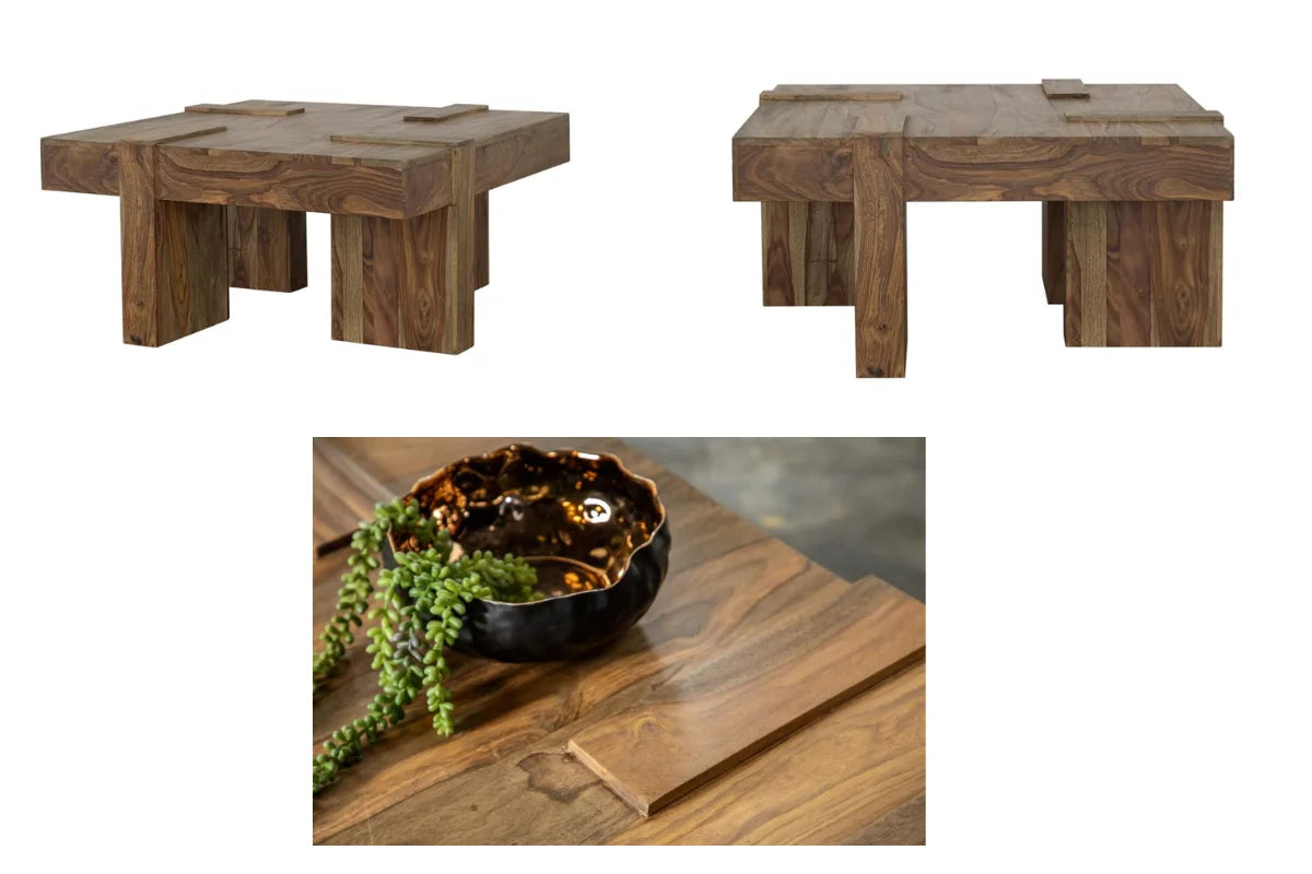 SAMIRA SQUARE SOLID WOOD COFFEE TABLE NATURAL SHEESHAM