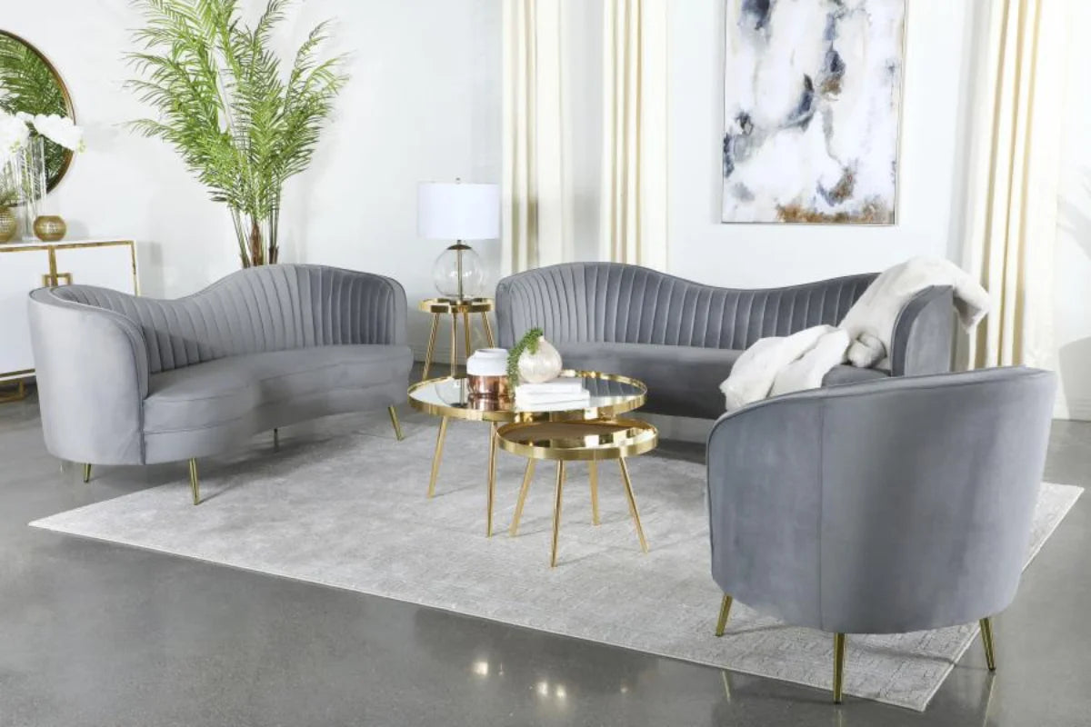 SOPHIA  UPHOLSTERED CHANNEL TUFTED SOFA SET GREY
