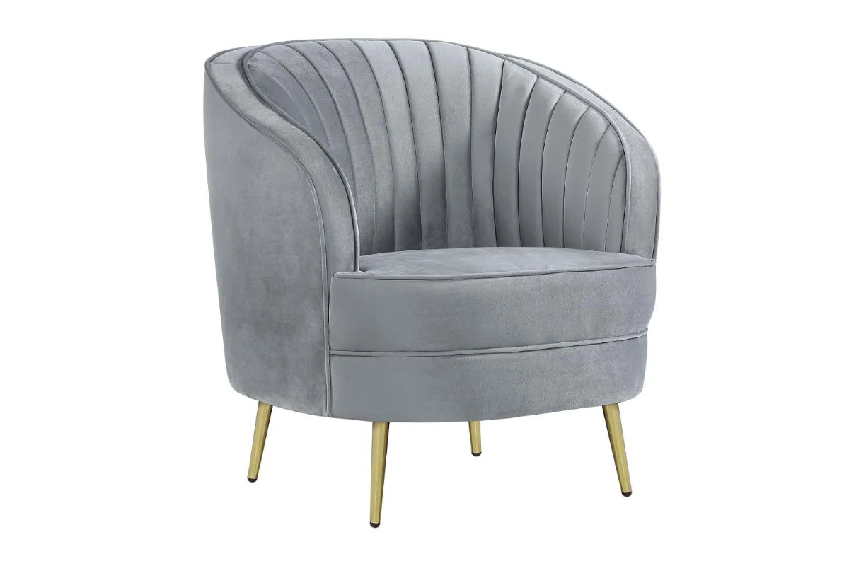 SOPHIA UPHOLSTERED CHANNEL TUFTED BARREL ACCENT CHAIR GREY