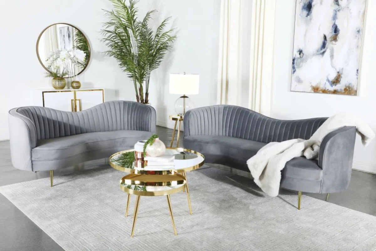 SOPHIA  UPHOLSTERED CHANNEL TUFTED SOFA SET GREY