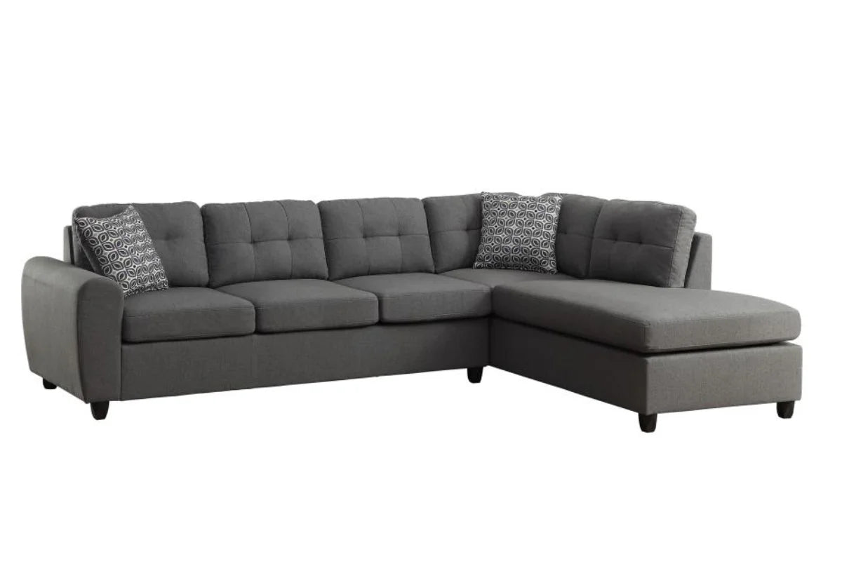 STONENESSE UPHOLSTERED SECTIONAL CHAISE SOFA & OTTOMAN GREY