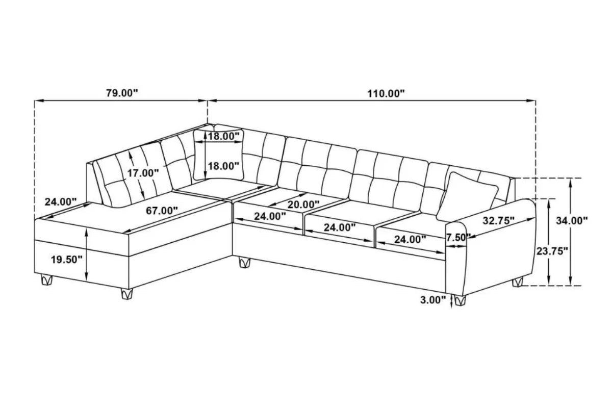STONENESSE UPHOLSTERED SECTIONAL CHAISE SOFA & OTTOMAN GREY