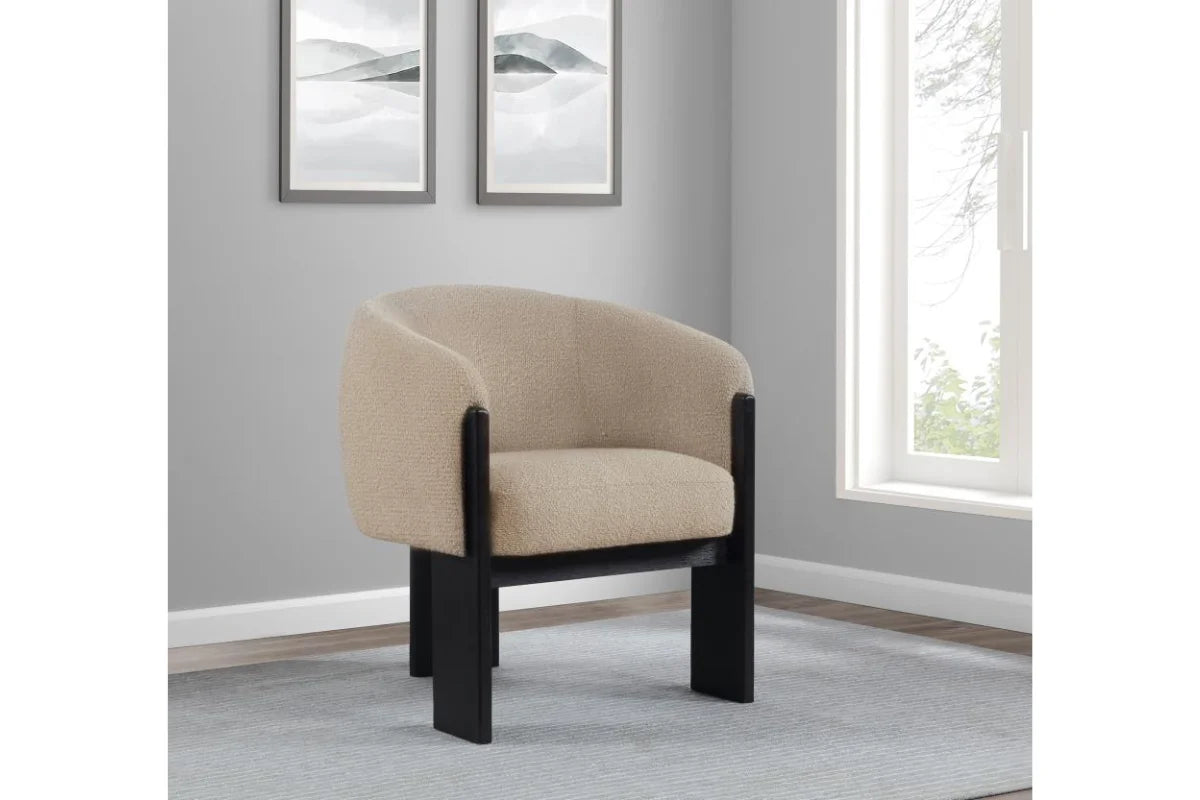 VALDEZ BOUCLE UPHOLSTERED BARREL BACK ACCENT CHAIR BEIGE