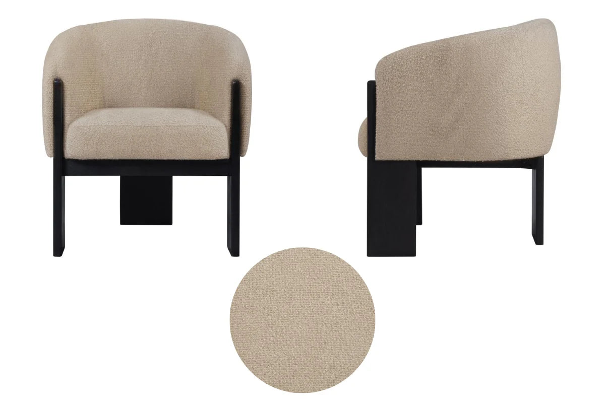 VALDEZ BOUCLE UPHOLSTERED BARREL BACK ACCENT CHAIR BEIGE