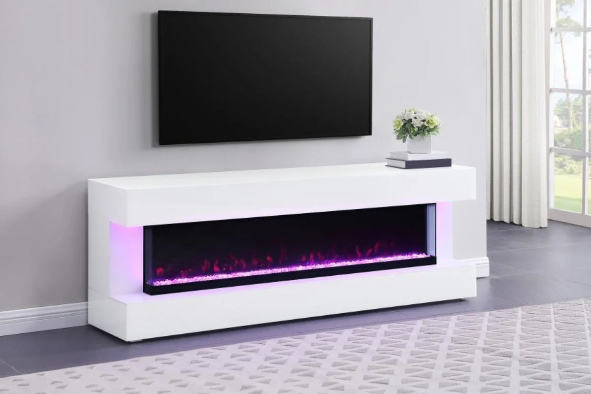 Vallerie 71-inch bt speaker TV stand fireplace console white