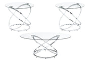 WARREN 3-PIECE OVAL GLASS TOP COFFEE TABLE SET CHROME