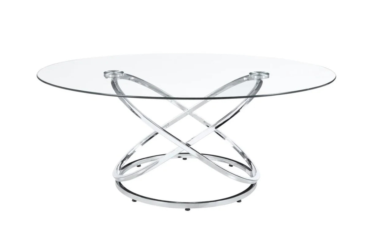 WARREN 3-PIECE OVAL GLASS TOP COFFEE TABLE SET CHROME