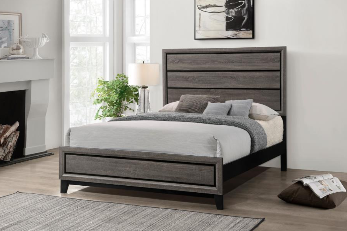 WATSON WOOD PANEL BED GREY OAK