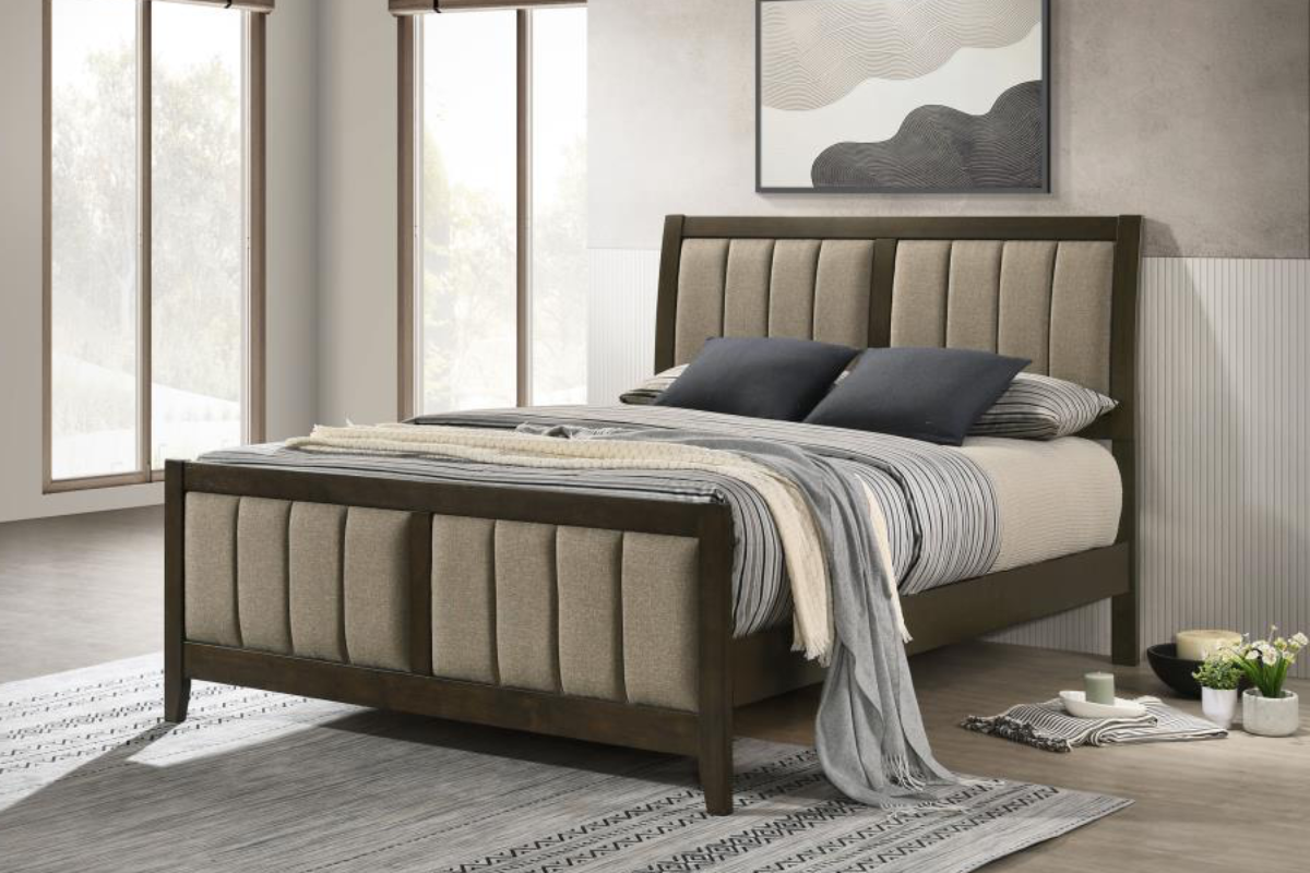 WILKES 51-INCH UPHOLSTERED QUEEN BED DARK COCOA