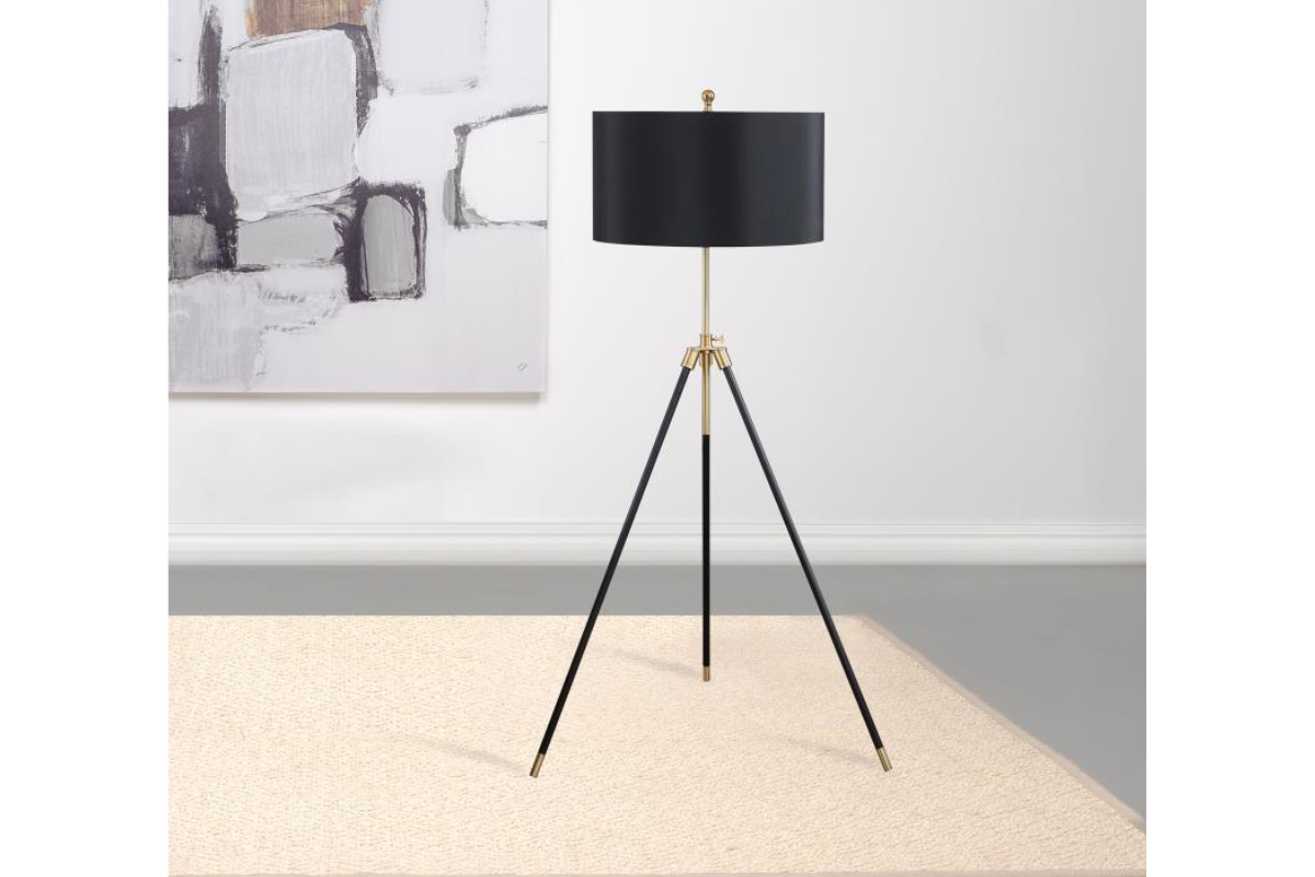 ZABKA 63-INCH DRUM SHADE METAL TRIPOD FLOOR LAMP BLACK