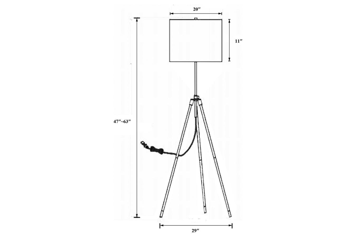 ZABKA 63-INCH DRUM SHADE METAL TRIPOD FLOOR LAMP BLACK