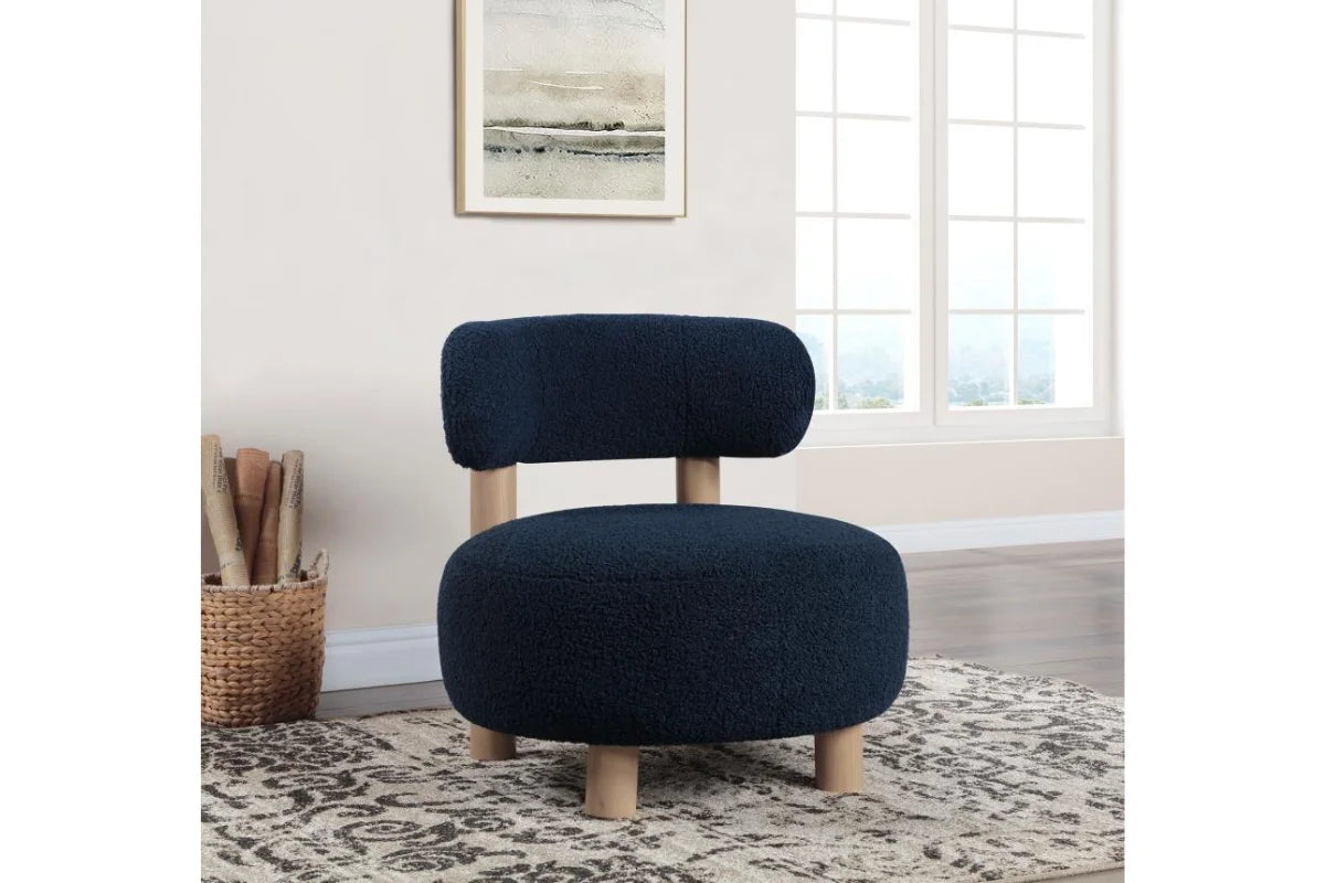 ZONIE BOUCLE UPHOLSTERED BARREL BACK ACCENT CHAIR BLUE