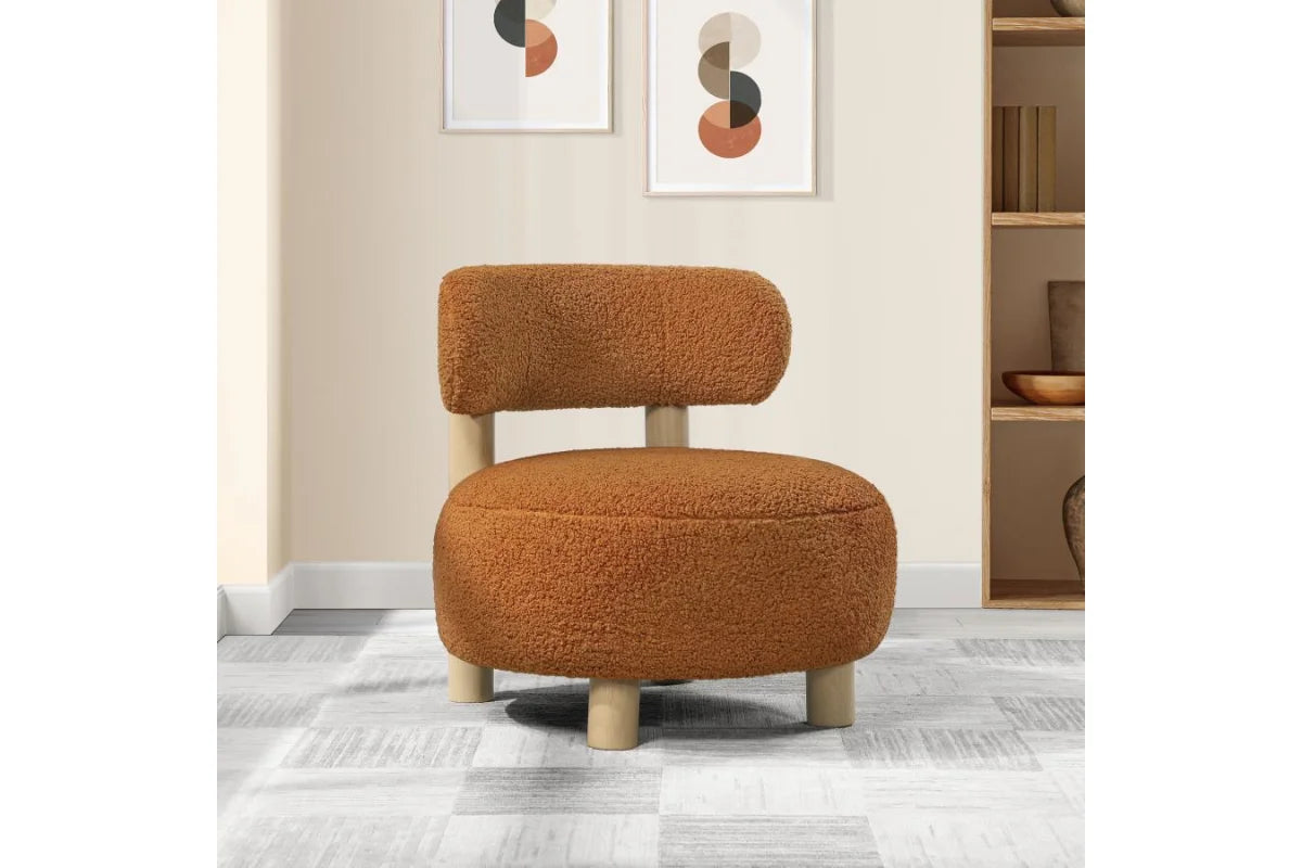 ZONIE BOUCLE UPHOLSTERED BARREL BACK ACCENT CHAIR ORANGE