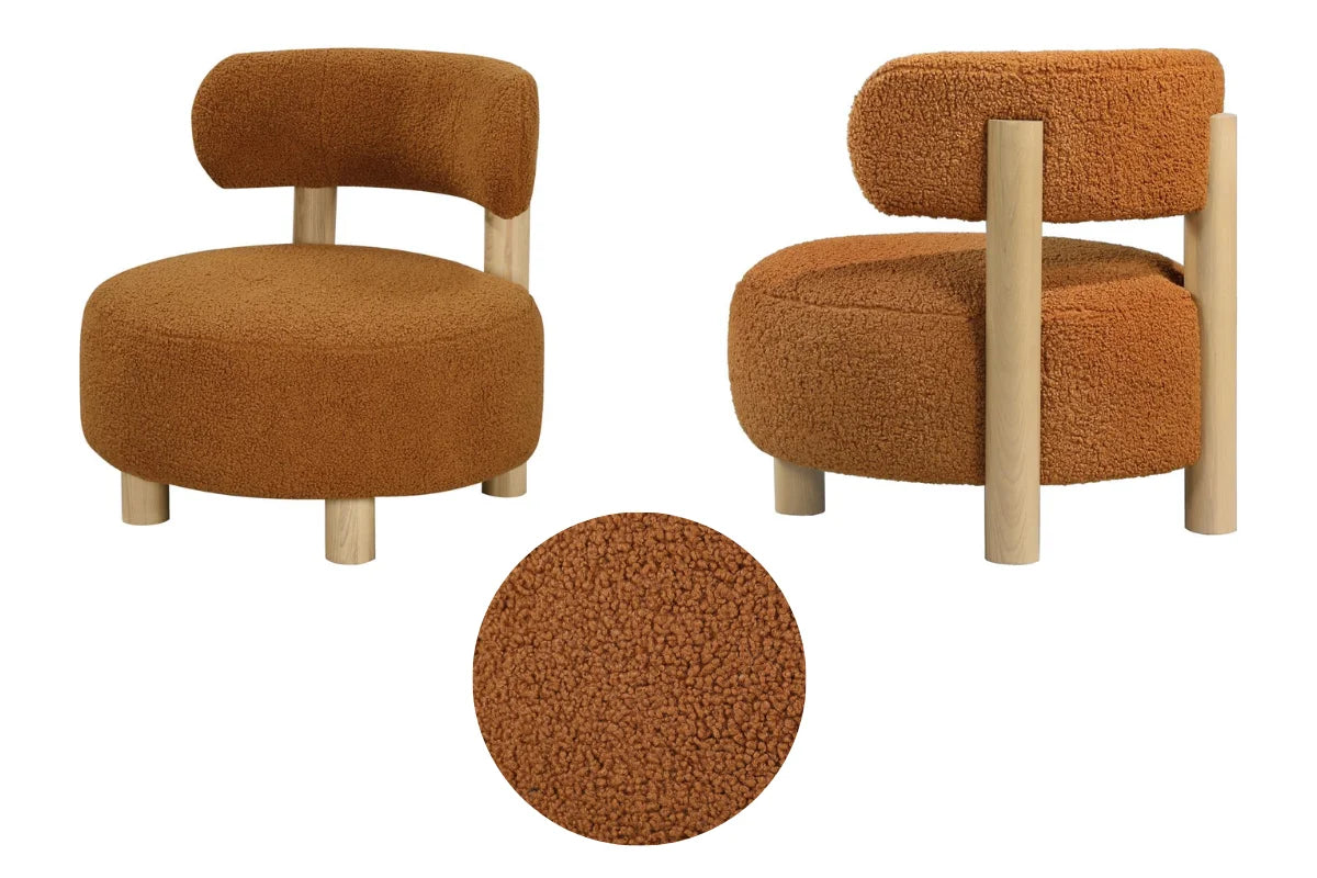 ZONIE BOUCLE UPHOLSTERED BARREL BACK ACCENT CHAIR ORANGE