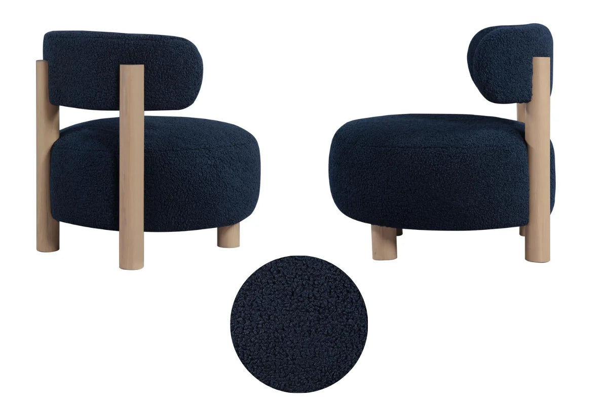 ZONIE BOUCLE UPHOLSTERED BARREL BACK ACCENT CHAIR BLUE