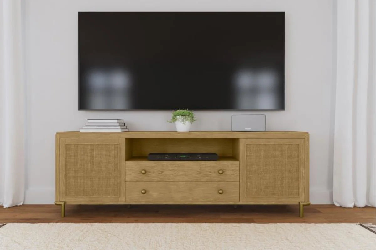 Arini rattan cane 2-door tv stand media console sand wash