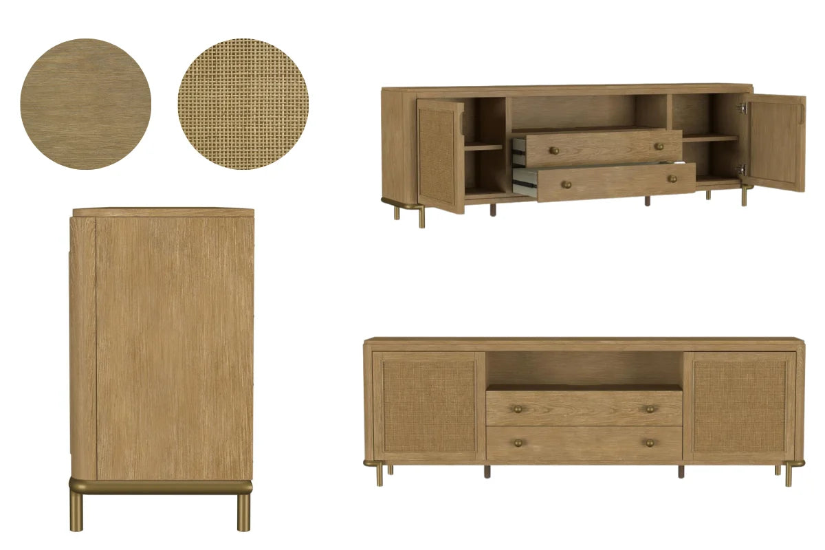 Arini rattan cane 2-door tv stand media console sand wash