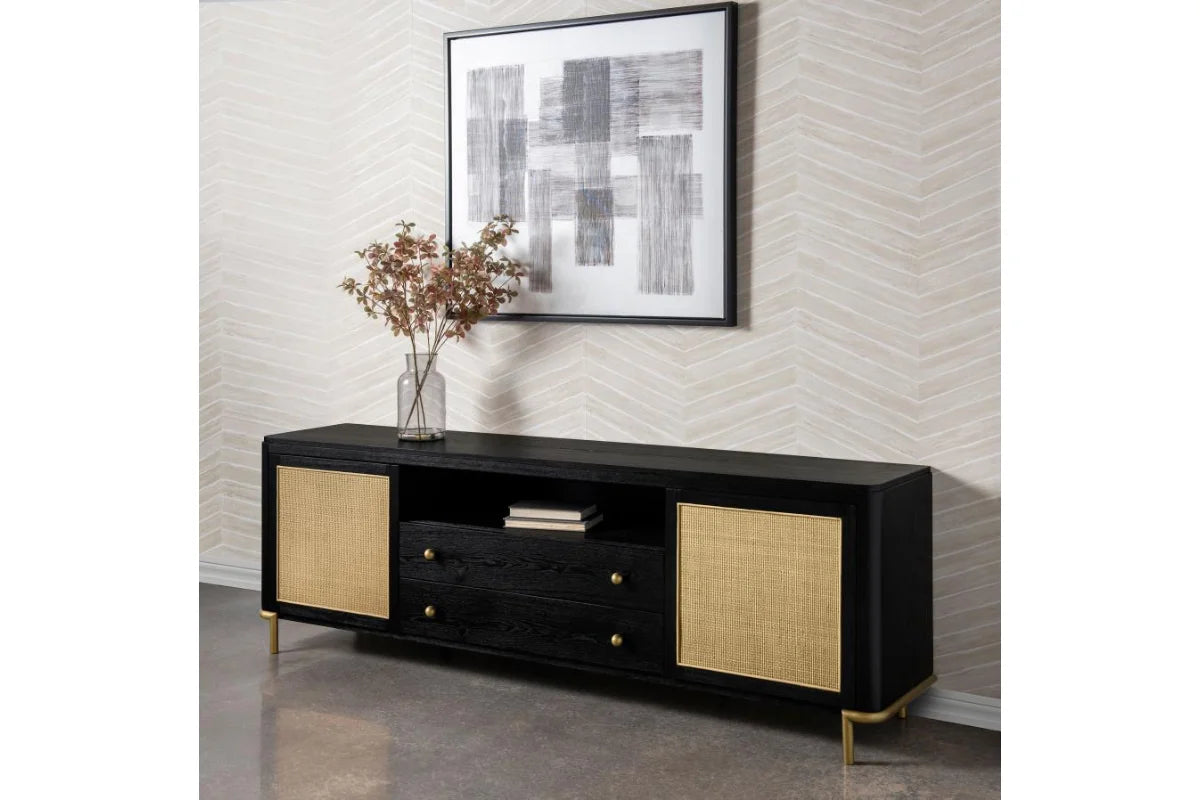 Arini rattan cane 2-door tv stand media console black