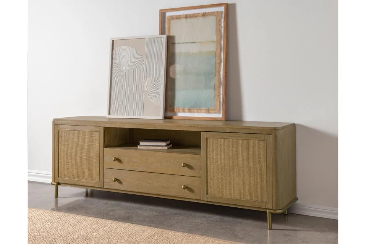 Arini rattan cane 2-door tv stand media console sand wash