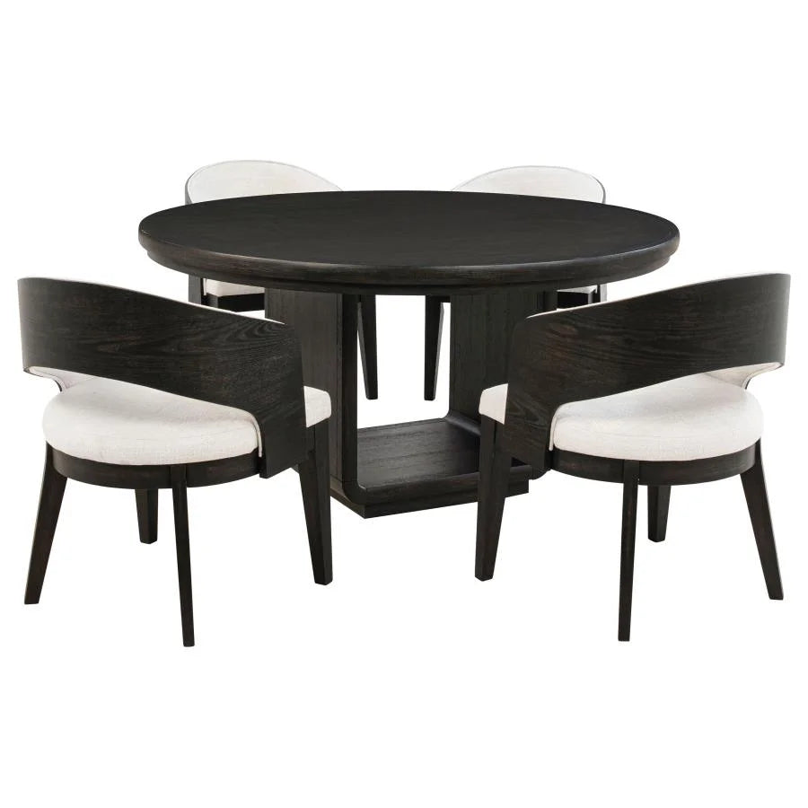 LEANDRO 5-PIECE ROUND DINING TABLE SET BURNISHED BLACK